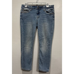 Knox Rose Crop Skinny Jeans Womens 10 Blue Denim Stitch Embroidered Jeweled Y2K